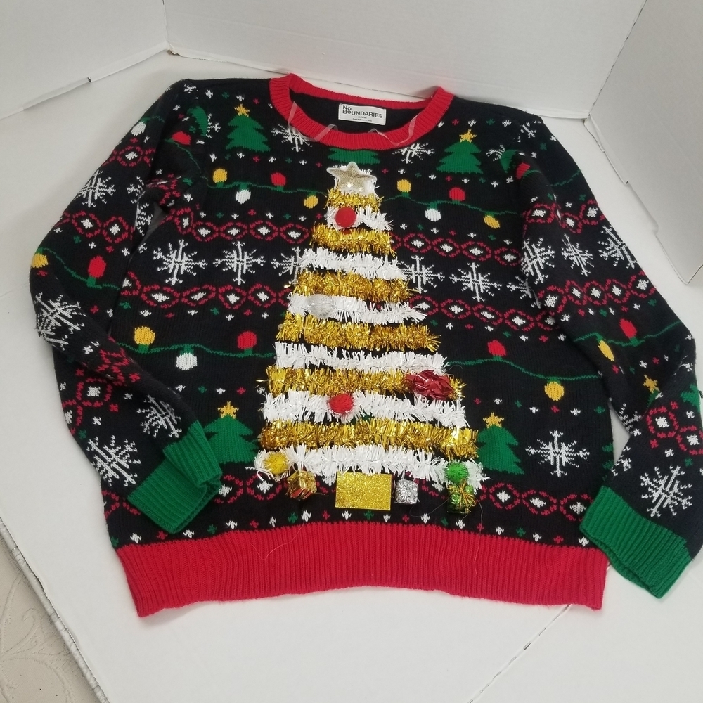 No Boundaries Festive Black and Red Sweater